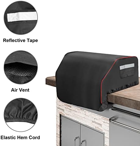 32inch Built-in Grill Cover for Bull 45005 Built in Gas Grill, Bull Outdoor Kitchen & Grill Head Cover, Heavy Duty Waterproof BBQ Grill Top Cover with Handle and Elastic Hem for Bull Lonestar 4 Burner