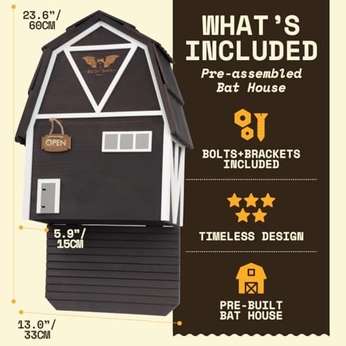 Big Bat Box - Big Bat Barn 3 Chamber, Compact Bat House for Outside - Artificial Roost Kit for Wall-Mount - Bat Houses for Backyards