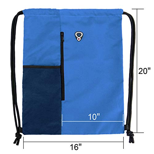 BeeGreen Royalblue Draw Strap Backpack For Men With Water Bottle Pocket &Front Zippered Pocket Large String Bags For Traveling Yoga Beach Outdoor Gym