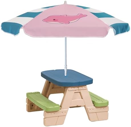 AMMSUN 5ft Seaside Umbrella for Sand Box Water Table - Kids Durable Umbrellas for children Picnic Beach Camping Garden Outdoor Play Shade Pink Dolphin