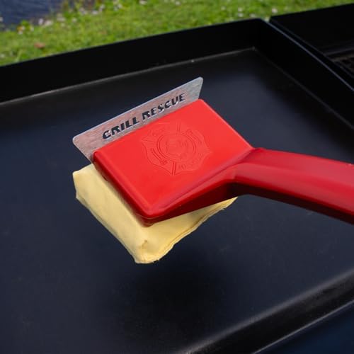 Grill Rescue Griddle Brush –Bristle-Free, Heavy-Duty Griddle Cleaner for Flat Tops & BBQ Griddles | Heat Resistant, Safe for Nonstick Surfaces, Cast Iron & Stainless Steel (Griddle Head)