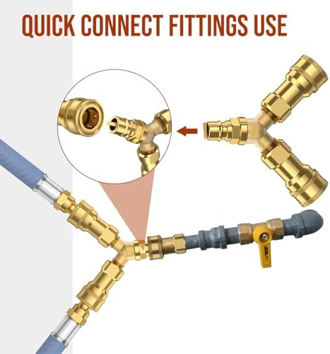 1/2 inch Natural Gas Y Splitter, 2-Way Natural Gas Quick Connect Fittings with Shut Off Valve, Conversion Kit for NaturalGas Line, 1/2" Propane Hose, Pizza, Oven, Grill, Generator, Heater
