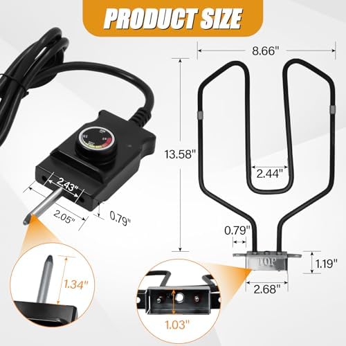 Upgrade 1650W Electric Smoker Heating Element with Adjustable Thermostat Controller, Universal Replacement Parts for Smoke Hollow, Charbroil, Dyna-Glo, Masterbuilt, Cuisinart etc Electric Smoker Grill