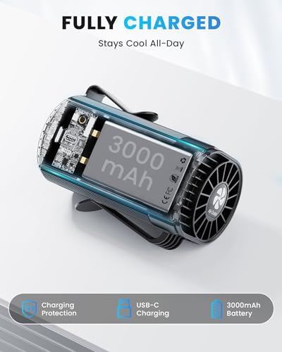 Portable Fan, Personal Rechargeable Mini Waist Fan, 3000 mAh Battery Operated, Max 24H Working Time, 4 Speeds Clip Belt fan for Outdoor, Indoor, Jobsite, Traveling, Gifts for Men - Black