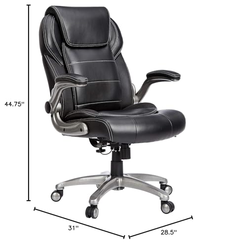 Amazon Basics Ergonomic High-Back Office Chair with Flip-Up Arms and Lumbar Support, 29.5"D x 27.5"W x 44.75"H, Black