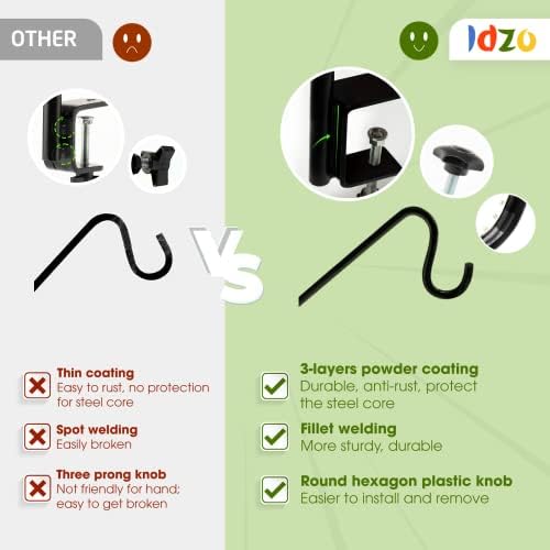 Idzo Deck Hook for Bird Feeder, 43in Deck Bird Feeder, Plant Hanger for Railing, 3in Non-Slip Clamp