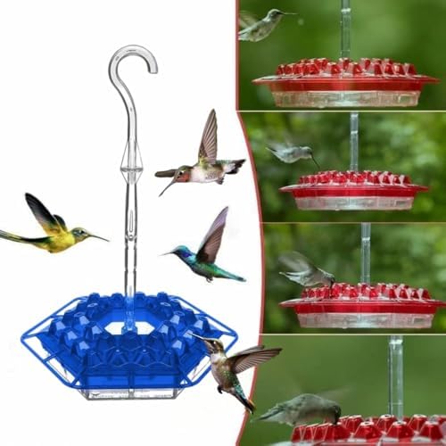 Ant & Bee-Proof Hummingbird Feeder with 30 Feeding Ports - 11oz Easy-Clean Outdoor Hanging Feeder, Includes Perch & Cleaning Brush for Window and Backyard Decoration (2, Blue)