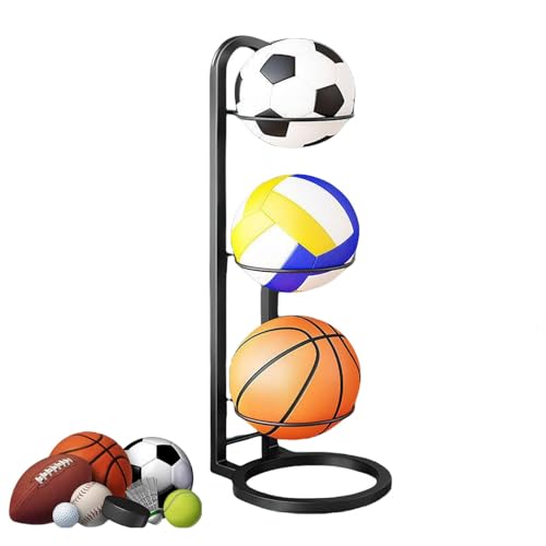 Apujent Ball Storage Rack, Football Stand, Ball Storage Garage, Ball Holder, Sports Equipment Storage for Garage, Basketball Organizer Rack, Columnar Vertical Ball Racks for Indoor Rooms and Gyms
