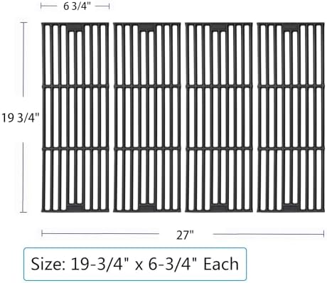 Grill Grates Replace for Chargriller 5050 3001 2121 3008 3030 3725 4000 5252, King Griller 3008 5252 and Others, Set of 4 Cast Iron Grill Cooking Grid Grates (19 3/4" x 6 3/4" Each)