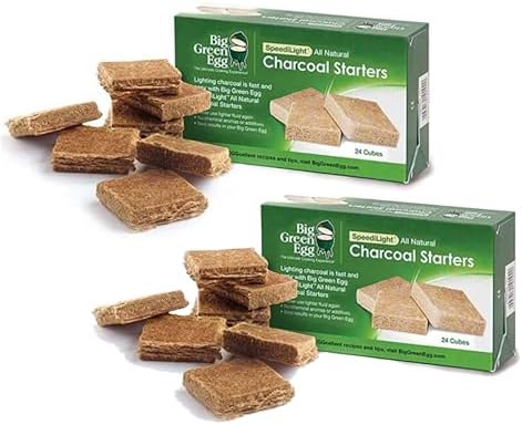 Natural Charcoal Easy Fire Starters, Unflavored, for Big Green Egg Grill, Waterproof, Odorless, 24 Squares, 2-Pack