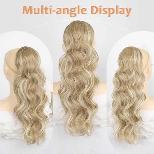 ALXNAN Ponytail Extension,Drawstring Ponytail Hair Extensions Black Long Curly Wave Ponytail for Women