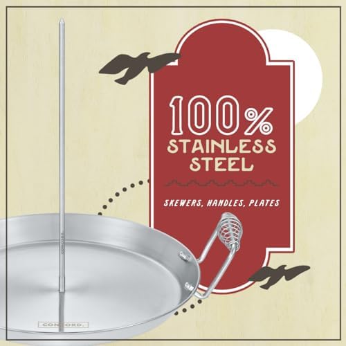 CONCORD Stainless Steel Vertical Al Pastor Skewer with Plate for Outdoor BBQ Grills. Great for Tacos, Gyro, Shawarma, whole chickens and more! Includes 5 Skewers