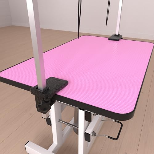 TREATLIFE HOME Pet Grooming with Adjustable Hydraulic Table, Secure Clamp-on Arm, Easy Cleaning Surface, Non-Slip Design, Pink