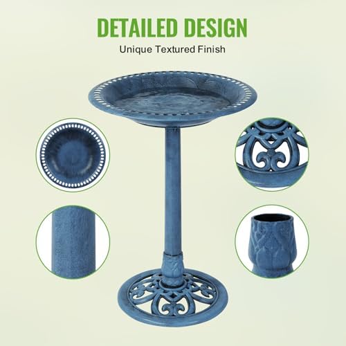 Backyard Expressions Outdoor Garden Bird Bath - Blue - Weather Resistant Polyresin - 27 Inch
