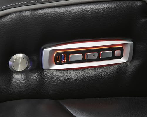 Signature Design by Ashley Boyington Contemporary Leather Match Power Recliner with Adjustable Headrest, Cup Holders, USB Port and Air Massage System, Black