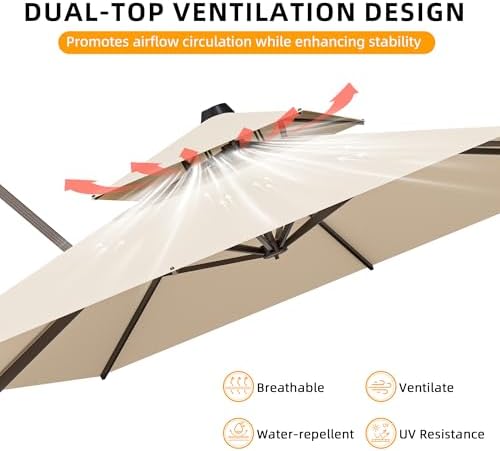 10x13FT Cantilever Outdoor Patio Umbrellas, Double Top Large Rectangle Umbrella, Heavy Duty 360° Rotation Offset Outdoor Sun Shade Umbrella for Garden Deck Pool Backyard Patio, Beige