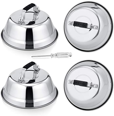 HaSteeL 6.5In Cheese Melting Dome, Stainless Steel Small Round Basting Steaming Cover, Heavy Duty Griddle Grill Accessories for Kitchen Cooking Flat Top BBQ Indoor & Outdoor, Dishwasher Safe - 4 Packs