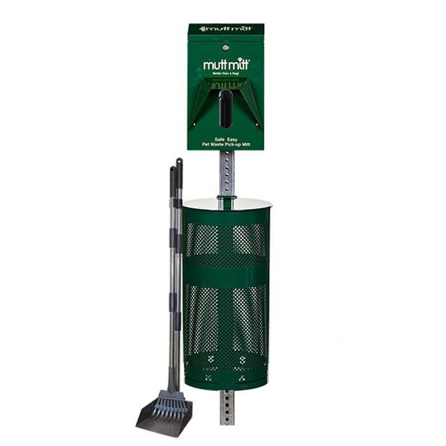 Mutt Mitt® Rustproof Commercial Grade Aluminum Low Profile Dog Waste Station with 400 Dog Waste Bags (No Sign) (Green - 2-Ply Bags)