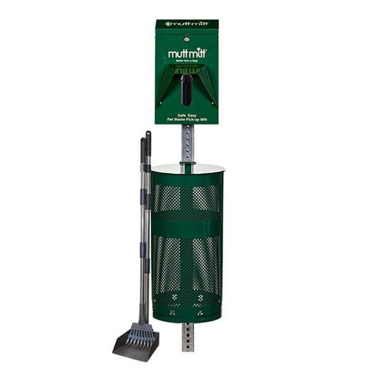 Mutt Mitt® Rustproof Commercial Grade Aluminum Low Profile Dog Waste Station with 400 Dog Waste Bags (No Sign) (Green - 2-Ply Bags)