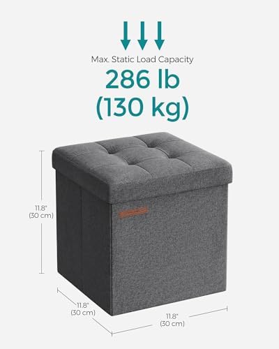 SONGMICS 11.8 Inches Small Folding Storage Ottoman Cube, Storage Footrest, Foot Rest Stool, for Living Room, Bedroom, Dorm, Dark Gray ULSF028G01