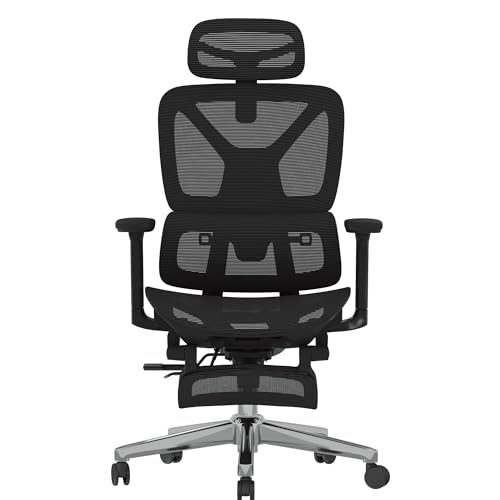 FLEXISPOT ErgoX Premium Ergonomic Office Chair with Footrest- Adjustable 3D Armrests, Dynamic Lumbar Support, Recline & Tilt Function, Mesh Seat, for Home & Office Use,Black