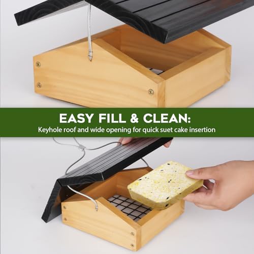 Upside-Down Suet Feeder Squirrel Proof with Durable Cedar Wood,Winter Bird Feeders for Outdoors Hanging, Attracts Woodpeckers, Nuthatches, and Chickadees, Easy to Refill