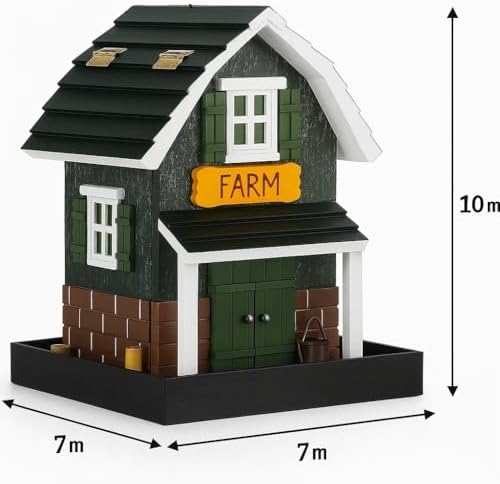 Birdfeeder for Outside, Hanging Bird Feeder for Outdoor, Decorative Colorful Bird House for Garden, Pole Post Mountable Birdfeeder, Solid Cedar Wood Longtime Weatherable (Farm House)