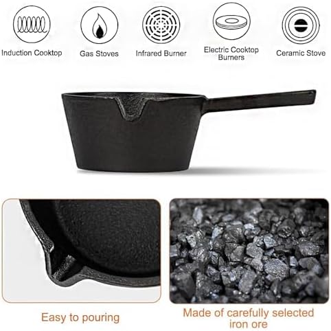 BBQ Mop Brush and Cast Iron Sauce Pot Set, 11-in-1 Value Pack includes 2Pcs Wooden Long Handle, 6 Brush Heads, 1 Cast iron BBQ Pan and 2 Silicone Brushes for Grilling all Types of Ingredients