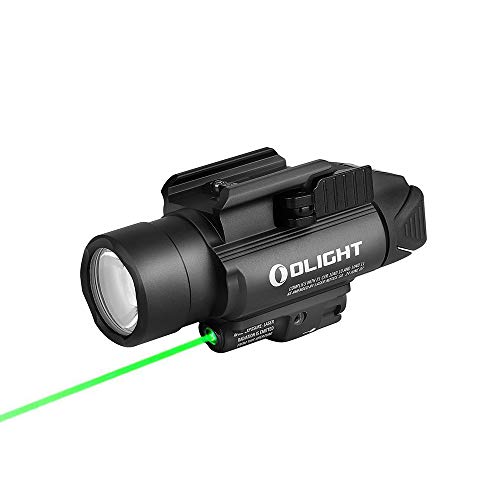 OLIGHT Baldr Pro 1350 Lumens Tactical Weaponlight with Green Light and White LED, 260 Meters Beam Distance Compatible with 1913 or GL Rail, Batteries Included(Desert Tan)