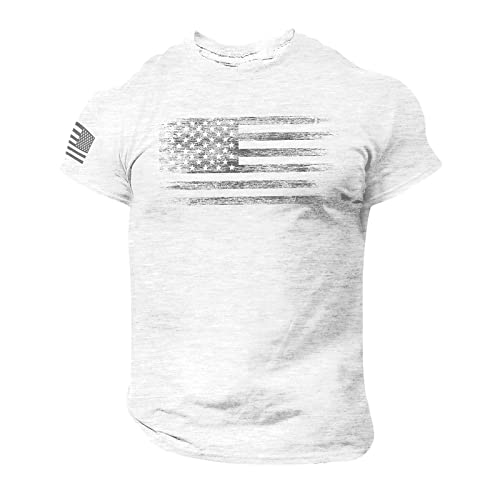 Ymosrh Casual T Shirts, American Flag Patriotic 4th of July Short Sleeve Independence Day T-Shirt Mens Shirts Casual Shirts (L, White)