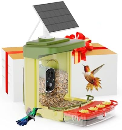 Smart Bird Feeder with Camera Solar Powered, Lifetime Free AI Birds Feeders Camera 2.5K Motion Activated Wireless Outdoor, Hummingbird Feeder Camera for Close-Up Bird Watching(Olive)