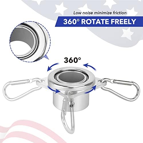 Aluminum Alloy Flagpole Ring Set with Bearings 2 Pack, Anti Wrap 360°Rotating Flag Mounting Ring Spinning Flag Pole Kit with Carabiner for 0.71-1.00 Inch Diameter Flagpole(Silver)