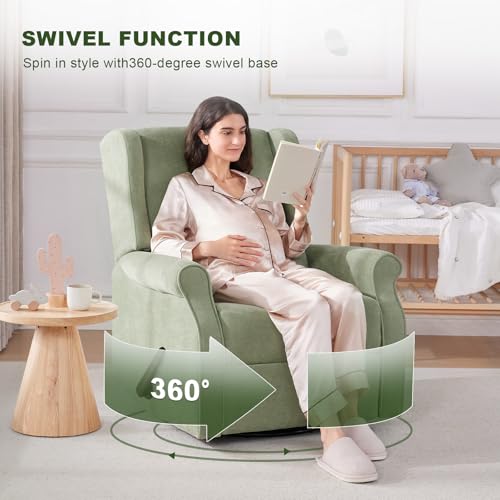 Eiayeebil Nursery Swivel Glider Recliner,Rocking Chair Nursery with Footrest,Rocking Recliner Chair for Nursery,Glider Rocker Recliner for Living Room & Bedroom,Green