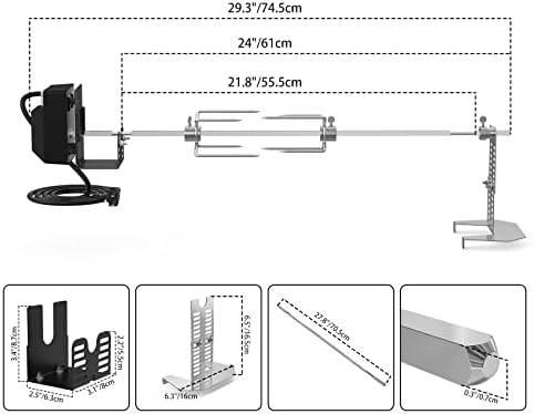 onlyfire Universal BBQ Grill Rotisserie Kit for Most Gas Grills, Include 110V 4W Electric Motor, 4-Prong Meat Forks and 28" Square Spit Rod