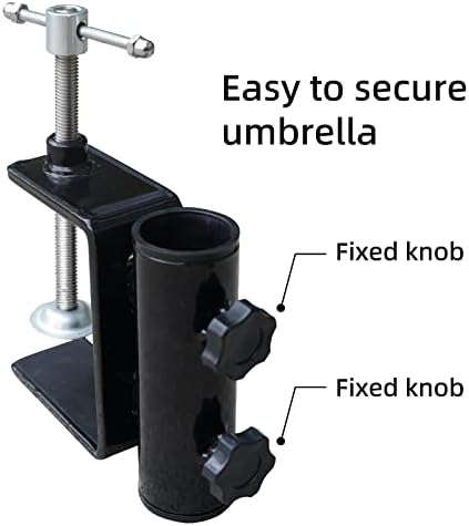 AMMSUN Heavy Duty Upgraded Patio Umbrella Clamp Clip Steel Umbrella Stand Holder Fit Square Balcony Railings Mount Attaches to Railsor Fence Post Railing Bleachers Benches Tailgates Outdoor, 2.62 lbs