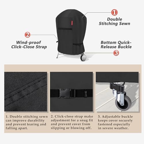 Porch Shield Outdoor Charcoal Kettle Grill Cover 22 inch Waterproof 600D Round Smoker Cover Fits Most Kettle Grill 27" Dia x 35" H, Black