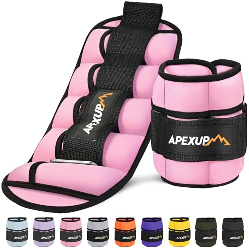 APEXUP 10lbs/Pair Adjustable Ankle Weights for Women and Men, Modularized Leg Weight Straps for Yoga, Walking, Running, Aerobics, Gym (Pastel Pink)
