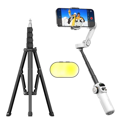 AOCHUAN 3-Axis Gimbal Stabilizer for Smartphone Smart X2 White & T20 Complete Tripod & P03 RGB Magnetic Fill Light