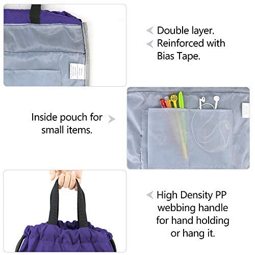 BeeGreen Purple String Backpack Bag for Sports 1 Pieces Cinch Sack w Zipper Front Pocket Portable Sinch Sackpack Large Durable Gymsack w Water Bottle Pouch …
