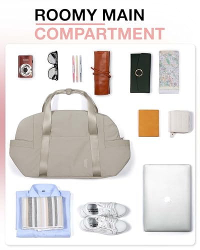 BAGSMART BAGSMART Gym Bag for Women, Carry on Weekender Overnight Bag, Travel Duffel Bags with Trolley Sleeve, Personal Item Travel Bag Tote Bag Workout Dance Bag, Beige-34L