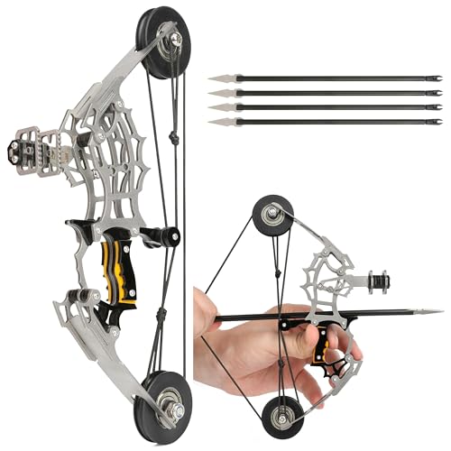 AMEYXGS 8.8 inch Mini Compound Bow Stainless Steel includes 4/12 Arrows and Target Paper (bow and 4 arrow)
