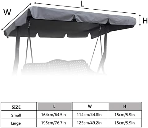 Outdoor Patio Swing Chair Canopy Replacement, 3 Seater Porch Swing Seat Canopy Cover, Waterproof Windproof Anti-UV Heavy Duty Rip Proof Garden Hammock Top Cover, Garden Furniture Covers (Grey, Large)