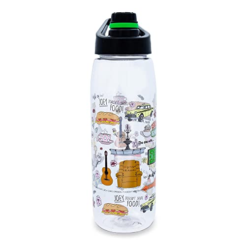 Silver Buffalo Friends TV Show Iconic Doodles Tritan Water Bottle, Screw Top Lid, 28 Ounces