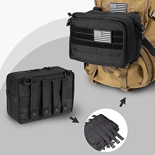 Jueachy Tactical Molle Pouch Admin Bag Utility Tool Pouches Molle Attachment EDC Large Pouches Expandable Molle Accessories Organizer Medical Pocket U.S.A Patch Included Black