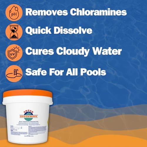 Super Shockwave Pool Shock – 73% Cal-Hypo Granular Sanitizer for Crystal Clear Water – Defends Against Bacteria, Algae, and Microorganisms - 25 Pounds