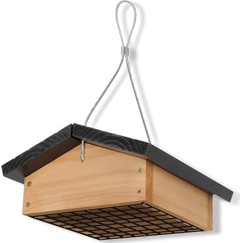 Upside-Down Suet Feeder Squirrel Proof with Durable Cedar Wood,Winter Bird Feeders for Outdoors Hanging, Attracts Woodpeckers, Nuthatches, and Chickadees, Easy to Refill