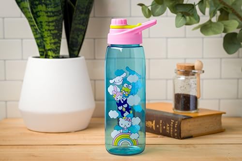 Silver Buffalo Sanrio Hello Kitty and Friends on a Rainbow Featuring Badtz-Maru, My Melody, Keroppi, and Cinnamoroll Water Bottle with Screw Lid, 28 Ounces