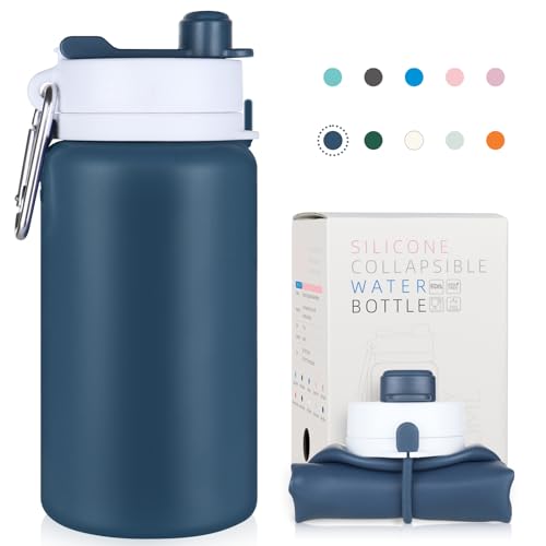 PLTCAT Collapsible Water Bottle, 19oz Foldable Water Bottle BPA Free Reusable Lightweight Leak-Proof Travel Silicone Water Bottle for Travel, Gym, Hiking, Office, Camping(Cream Green)