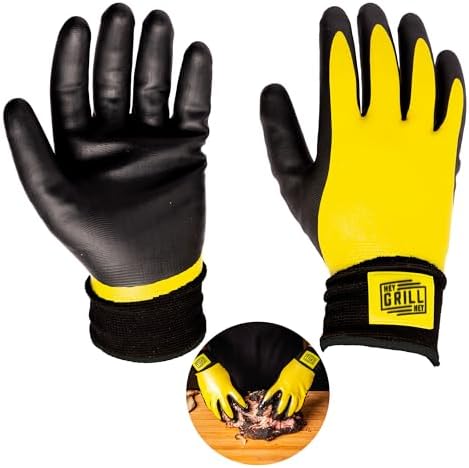 Hey Grill Hey Pitmaster Gloves | BBQ Gloves | Heat Protection up to 500°F or 260°C | High Temp Resistance | Fireproof Glove for Grilling Smoking Barbecue | Washable Mitts | Waterproof | Size - Medium