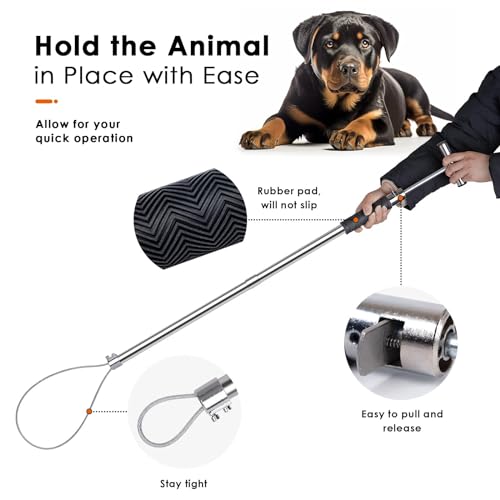 Dog Catcher Pole Animal Control Pole Stainless Steel Pig Holder Catcher Cat Catcher Pole Heavy Duty Catch Pole for Animals Cats Hogs Pigs and Small/Medium Dogs, Rod Length 30 inches